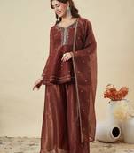 Maroon color stylish and partywear crunchy silk beautiful partywear dress