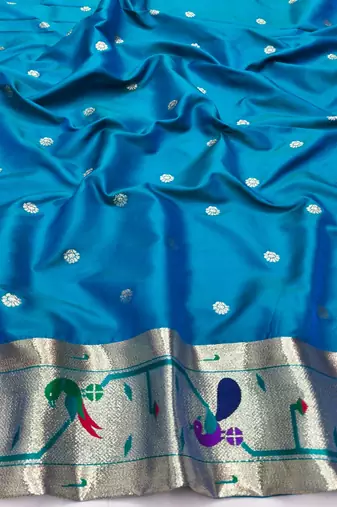 Blue zari woven paithani silk blend saree with blouse piece