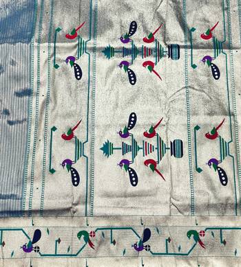 Blue zari woven paithani silk blend saree with blouse piece 5