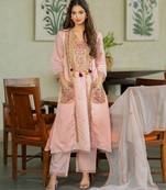 Peach color stylish and partywear pv chanderi beautiful partywear dress