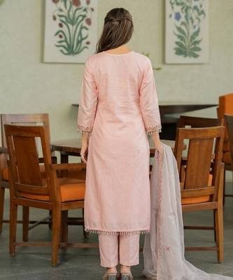 Peach color stylish and partywear pv chanderi beautiful partywear dress 2