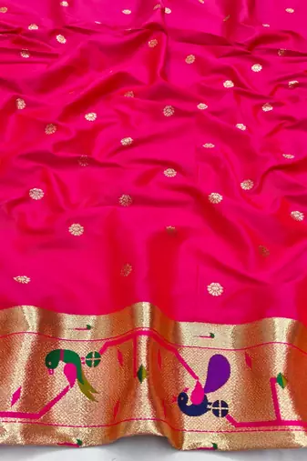 Pink zari woven paithani silk blend saree with blouse piece