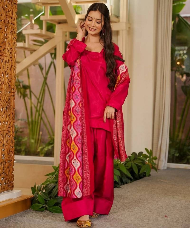 Pink color stylish and partywear silk crepe beautiful partywear dress