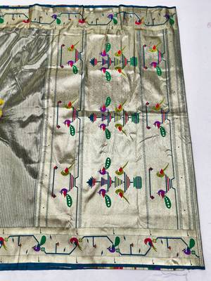 Firozi zari woven paithani silk blend saree with blouse piece 2