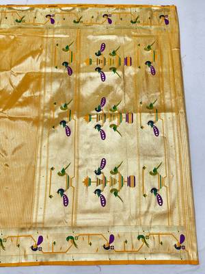 Gold zari woven paithani silk blend saree with blouse piece 2