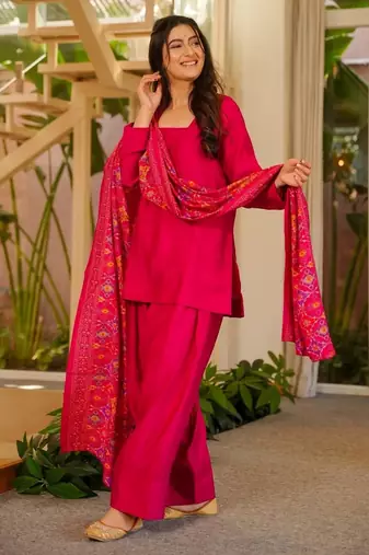 Pink color stylish and partywear silk crepe beautiful partywear dress
