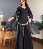 Black color stylish and partywear silk crepe beautiful partywear dress