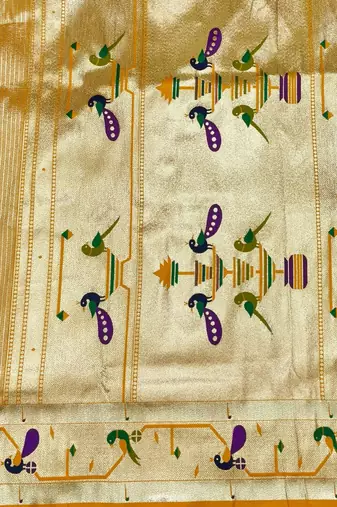 Gold zari woven paithani silk blend saree with blouse piece