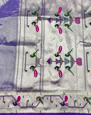 Purple zari woven paithani silk blend saree with blouse piece 4