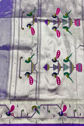 Purple zari woven paithani silk blend saree with blouse piece