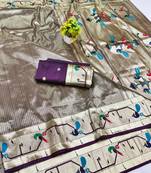 Wine zari woven paithani silk blend saree with blouse piece