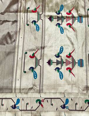 Wine zari woven paithani silk blend saree with blouse piece 5