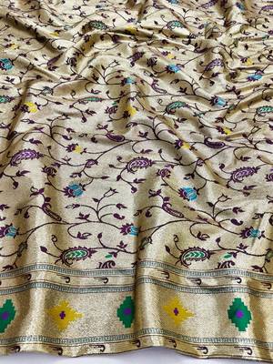 Wine zari woven paithani silk blend saree with blouse piece 4