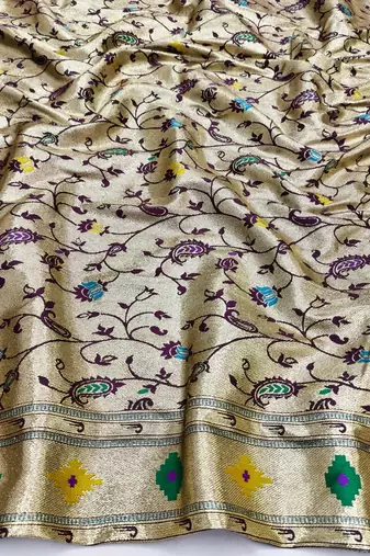 Wine zari woven paithani silk blend saree with blouse piece