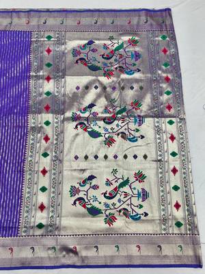Purple zari woven paithani silk blend saree with blouse piece 2
