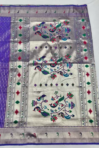 Purple zari woven paithani silk blend saree with blouse piece