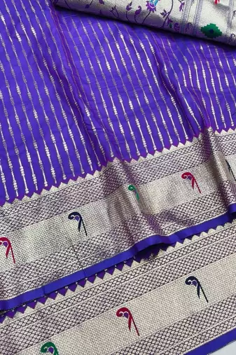 Purple zari woven paithani silk blend saree with blouse piece