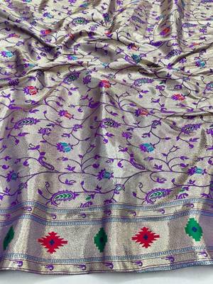 Purple zari woven paithani silk blend saree with blouse piece 4