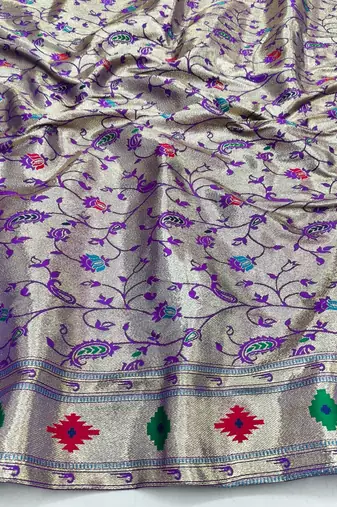 Purple zari woven paithani silk blend saree with blouse piece