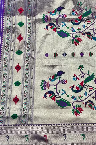 Purple zari woven paithani silk blend saree with blouse piece