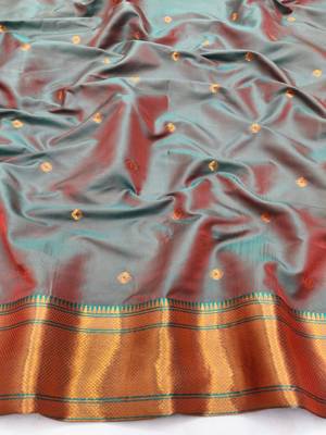 Rani pink zari woven paithani silk blend saree with blouse piece 4