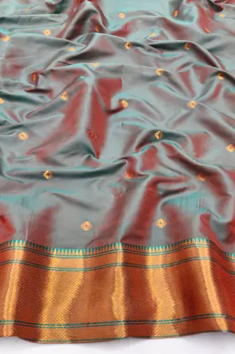 Rani pink zari woven paithani silk blend saree with blouse piece