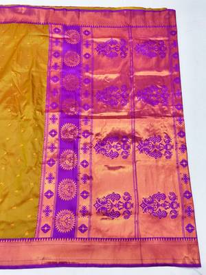 Mehendi zari woven paithani silk blend saree with blouse piece 2