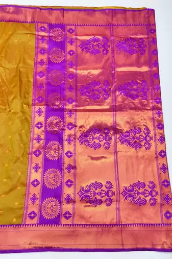Mehendi zari woven paithani silk blend saree with blouse piece