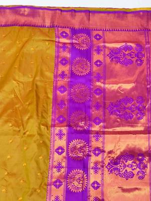 Mehendi zari woven paithani silk blend saree with blouse piece 5