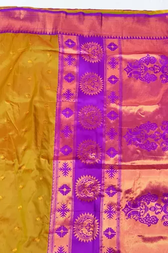 Mehendi zari woven paithani silk blend saree with blouse piece