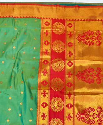 Light green zari woven paithani silk blend saree with blouse piece 5