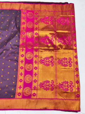 Wine zari woven paithani silk blend saree with blouse piece 2