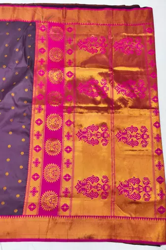 Wine zari woven paithani silk blend saree with blouse piece