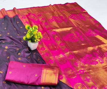 Wine zari woven paithani silk blend saree with blouse piece 3