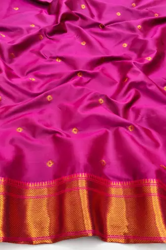 Wine zari woven paithani silk blend saree with blouse piece