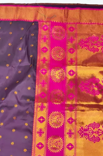 Wine zari woven paithani silk blend saree with blouse piece