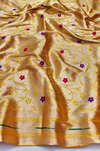 Gold zari woven paithani silk blend saree with blouse piece