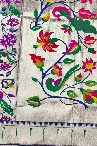 Navy blue zari woven paithani silk blend saree with blouse piece
