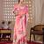 Elegant Pink Floral Print Linen Saree