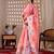 Elegant Pink Floral Print Linen Saree