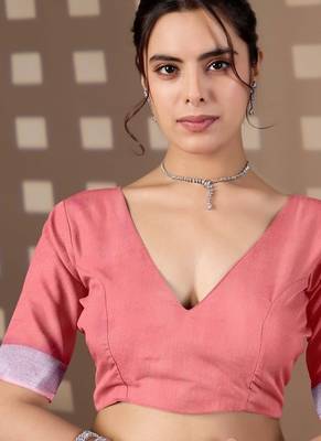 Elegant Pink Floral Print Linen Saree 5