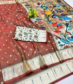 Mehendi zari woven paithani silk blend saree with blouse piece
