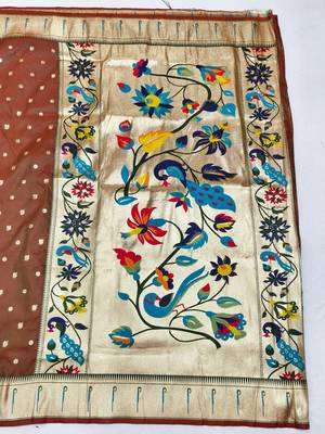 Mehendi zari woven paithani silk blend saree with blouse piece 2