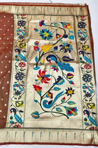 Mehendi zari woven paithani silk blend saree with blouse piece