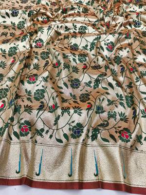 Mehendi zari woven paithani silk blend saree with blouse piece 4