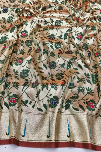 Mehendi zari woven paithani silk blend saree with blouse piece