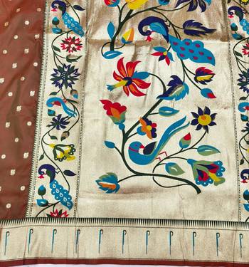 Mehendi zari woven paithani silk blend saree with blouse piece 5
