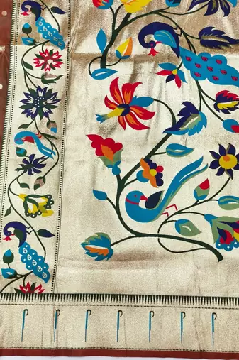 Mehendi zari woven paithani silk blend saree with blouse piece