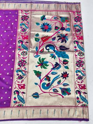 Purple zari woven paithani silk blend saree with blouse piece 2