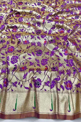 Purple zari woven paithani silk blend saree with blouse piece